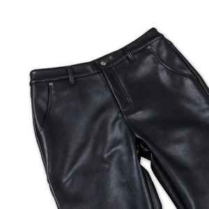 กางเกงขาบานหนัง PU สีดำของผู้ชายกางเกงแบบเรียงซ้อนแบบปรับได้ - Product Image 3