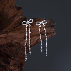 925 Sterling Silver Christian Minimalist Dangle Drop Ribbon Bowknot Design Fine Jewelry for Women 18K Gold Plated Earrings Party - Product Image 2