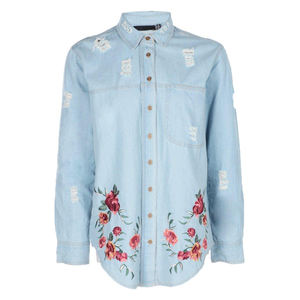 Chemises en jean décontractées vintage de haute qualité pour femmes, coton biologique doux, imprimé à carreaux floraux, vêtements d'extérieur en jean, toutes saisons, respirant - Product Image 1