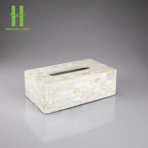 Boîte à mouchoirs en incrustation d'os gris et blanc à motif floral de haute qualité - Product Image 6