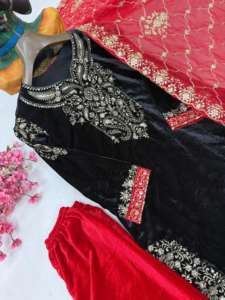 Ensemble haut et bas de créateur pour soirée avec dupatta - Product Image 2