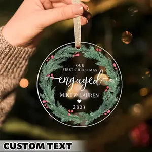 Dekorasi Ulang Tahun Pernikahan kustom motif UV hadiah Natal untuk pasangan hadiah pertunangan ornamen natal