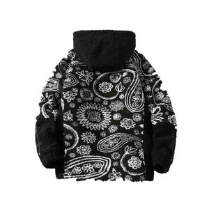 Manteau d'hiver épais pour homme en polaire Sherpa à col montant, imprimé intégral, style streetwear, motif patchwork, livraison directe - Product Image 6