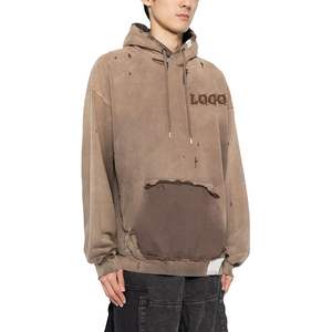 เสื้อสเวตเตอร์แบบมีฮู้ดผ่าไหล่มีฮู้ดพิมพ์ลายกรดย้อมสีวินเทจไฮสตรีทแบบกำหนดเอง - Product Image 2