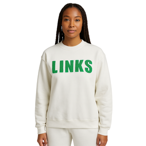 The Links Incorporated Sudadera de algodón blanco con bordado de chenilla blanca Ropa de organización cívica y profesional negra - Product Image 1