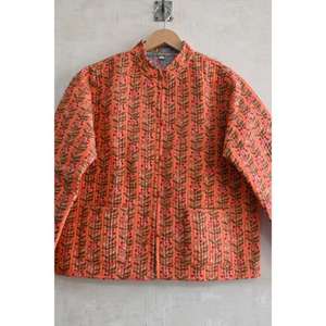 Chaqueta de Algodón Acolchada Reversible Hecha a Mano para Mujer, Estampado Floral en Bloques, Manga Larga, Abrigo Informal Cálido y Ecológico - Product Image 2