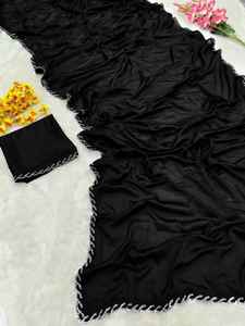 Tendance Setter Indien Bollywood Dernière Exclusive Noir Couleur Sari Party Wear Saree De Mariée Superbe Look À La Mode Showstopper Saree - Product Image 4