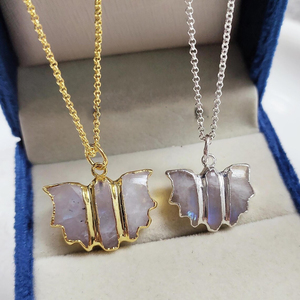 Rainbow <b>Moonstone</b> Gold Electroplated Bat Animal Charm Pendant Necklace Wholesale Brass Jewelry - Product Image 4