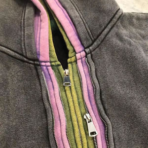 New Arrival Custom Cotton Plain Color Block Zip up Vintage Street Zipper Triple Hoodies <b>men's</b> hoodies - Product Image 4