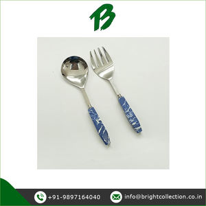 Ensemble de service à salade en acier inoxydable à poignée en marbre bleu pour la cuisine et la table disponible pour les acheteurs du monde entier - Product Image 2