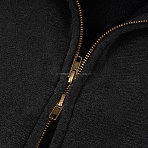 Sudadera con Capucha Personalizada de Doble Capa, Negra, Vintage, con Cierre, Hombros Caídos, Estilo Holgado, Lavado Ácido, para Hombre - Product Image 3