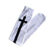 Déguisements d'halloween pour femmes, bas hauts de cuisse, tenue de fête sur le thème, bas imprimés en noir et blanc, Design épée croisée, chaussettes gothiques pour Cosplay