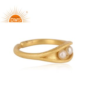 Bague délicate en argent sterling tendance, style grain de blé, en or jaune, avec perle naturelle, bijoux pour femme, cadeau pour elle - Product Image 4