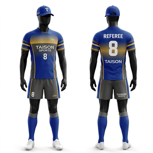 Mens Rugby <b>Referee</b> Jersey 180 GSM Polyester Moisture Wicking Fabric Blue Yellow Striped Panel Design Sublimation Custom Logo - Product Image 5