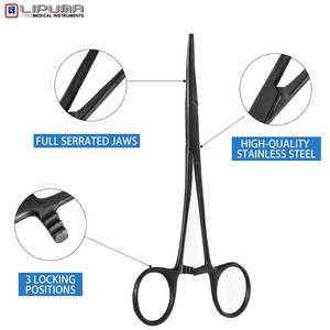 Fórceps Kelly hemostáticos con revestimiento negro Premium Sistema de bloqueo seguro Acero inoxidable de grado quirúrgico de alta calidad - Product Image 2