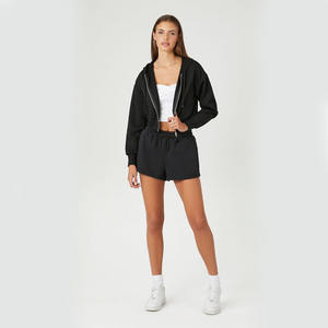 2023 Best Selling Basic Fleece <b>Zip</b>-<b>Up</b> <b>Hoodie</b> for Women Black Plain <b>Cropped</b> Design Hooded Collar for Winter Season - Product Image 4