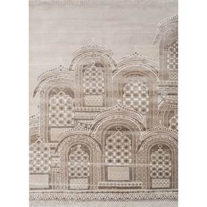 Tapis Khidki LRB-13017 en laine et soie de bambou noué à la main, couleur ivoire, motif puzzle rectangulaire original pour la maison - Tapis de salon, couloir - Product Image 1