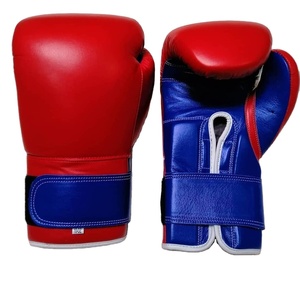 Gants de boxe professionnels en cuir véritable avec sangle de poignet, protection UV, couleur bleue personnalisable pour la pratique des arts martiaux - Product Image 1