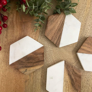 แผ่นรองแก้วไม้หินอ่อนธรรมชาติ งานแฮนด์เมด ขายส่ง สำหรับตกแต่ง สีขาวดำ - Product Image 2