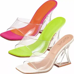 Women Heeled Sandals Transparent Neon Colored High Heels - White Green Pink
