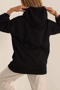 เสื้อฮู้ดแขนยาวสำหรับผู้หญิงเสื้อสวมหัวโอเวอร์ไซส์ผ้าย้อมสีต่างกันพิมพ์ลายไม่เหมือนใคร - Product Image 3