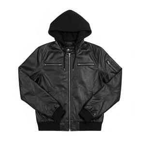 Veste en cuir véritable à capuche pour homme, veste bomber décontractée avec capuche amovible, veste de motard en cuir véritable, veste de mode personnalisée OEM - Product Image 1