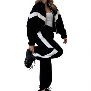 <b>Women</b> Black White Solid Plus Size Hip Hop Tracksuit Full Sleeve Half-<b>Zip</b> Sporty Regular Fit Winter Wear with Side Pockets - Product Image 4