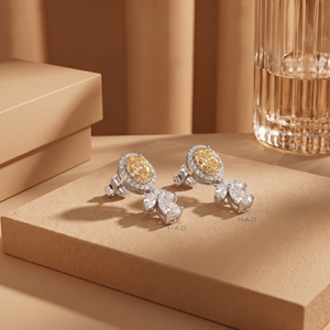 Pendientes de Diamante Cultivado en Laboratorio, Amarillo, Ovalados, con Halo, en Oro Blanco, Diseño Floral, Joyería Fina de Lujo para Novia, Regalo para Mujer - Product Image 3