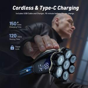 Afeitadora Eléctrica Rotativa Desmontable para Hombre, Impermeable, Recargable por USB, Pantalla LED, Afeitado en Seco o Húmedo - Product Image 6