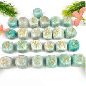 Ensemble de runes en amazonite naturelle faites à la main, pierres de cristal d'agate Reiki Feng Shui pour la méditation - Product Image 1