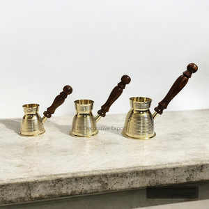 Set of 3 <b>Turkish</b> Design Brass Coffee Making <b>Pots</b> with Heat-Resistant Handle for Hotels Hot Sale Adult <b>Tea</b> Making Tool - Product Image 2