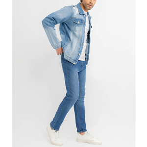 Nouveau style de veste en jean bleue pour hommes veste en jean de bonne qualité à manches longues et col montant veste en jean au design personnalisé - Product Image 4