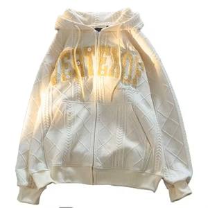 Sudadera con capucha de invierno de lana de algodón 100% personalizada a la moda, ropa informal de manga larga con patrón estampado, teñido liso, para invierno - Product Image 1