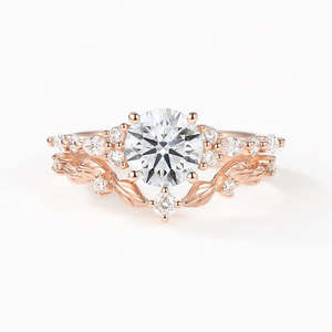 Anillo de acento lateral de moissanita de corte brillante redondo Vintage para mujer, conjunto de joyería fina para fiesta de boda o aniversario - Product Image 2