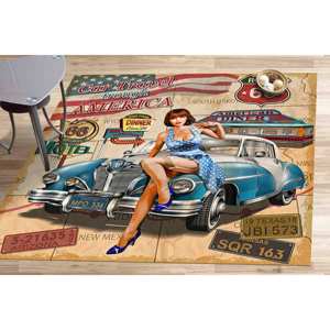 Tapis de voiture vintage : Tapis imprimé Route 66 Americana, avec poils doux - Product Image 1