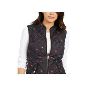 Chaleco Acolchado con Estampado Floral para Mujer, Talla Extra Pequeña, Color Negro, con Decoración de Piel Bordada, para Primavera e Invierno, Marca Charter Club - Product Image 3