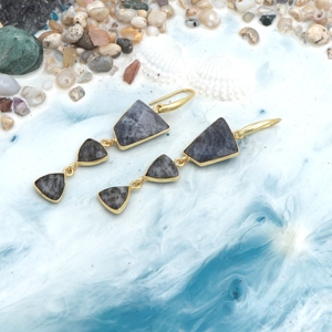 Trendy Handcrafted Women's 18K Gold-Plated Dendrite Opal <b>Statement</b> Earrings Fashion <b>Jewelry</b> for Every Occasion Made From Brass - Product Image 1