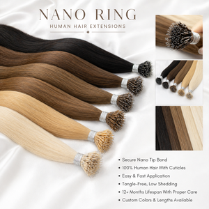Pre Bonded Straight Nano Ring Human Hair Extensions Remy Double Drawn Nano <b>Bead</b> Micro Loop Natural Color - Product Image 5