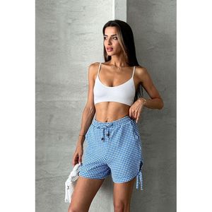 Shorts Topshow Azules con Cordones Laterales y Estampado a Cuadros, de Algodón y Poliéster, al por Mayor para Mujer - Ropa de Verano Elegante - Product Image 1