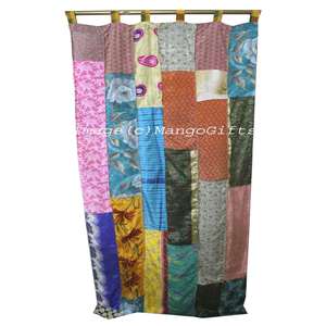 Cortinas y Cenefas Bohemias Chic de Seda India Reciclada con Parches de Sari, Estilo Boho Gypsy - Product Image 2