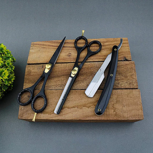 Ensemble de ciseaux de coupe de cheveux de salon Kit de cisailles à effiler pour coiffeur à domicile avec rasoir et étui pour hommes - Product Image 1