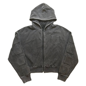 Wholesale Heavyweight Street <b>Personalised</b> Custom Logo Acid Wash Pockets <b>Top</b> Treading New Design Oversized Unique Zipper Hoodies - Product Image 1