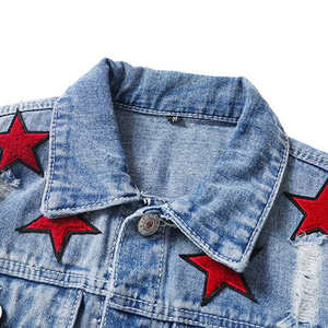 แจ็กเก็ตยีนส์สำหรับผู้ชายปกตั้งลำลองทำจากโพลีเอสเตอร์มีกระดุมติดกลางแจ้งมี100% - Product Image 2