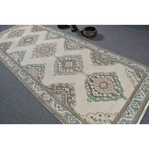 พรมขนสัตว์ตุรกีขนาด47x124ฟุตสไตล์วินเทจสีขาวเทาพื้นที่ขนาดใหญ่ถักทอแบบเรียบสำหรับตกแต่งห้องนั่งเล่นน้ำยาง - Product Image 4