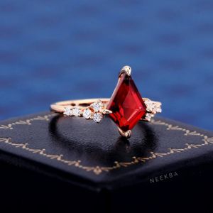 8*11mm forma de cometa rubí cultivado en laboratorio 10K anillo de oro sólido estilo Art Deco anillo de compromiso de piedras preciosas Tono de Metal personalizable/pureza - Product Image 3