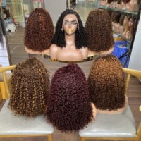 Peluca de cabello humano con frente de encaje 13x4, estilo pixie curl, súper doblemente trenzada, de 14 pulgadas, disponible en 6 colores.