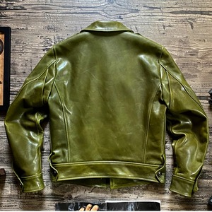 Veste de haute qualité pour homme, style streetwear américain, pardessus vert, cuir de vache véritable, cuir véritable pour homme - Product Image 3