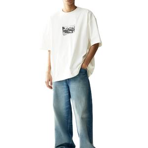 High Street negro hip hop logotipo personalizado de gran tamaño lavado ácido camiseta hombres vintage lavado camiseta - Product Image 1