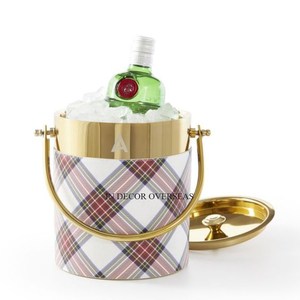 Most Fancy Unique Designer Covered Wooden Round Shape Ice Bucket <b>Wine</b> Cooler With Gold Plated Metal Handle Beverage Tubs Supply - Product Image 1