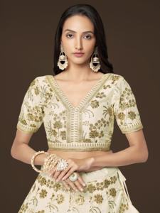 ชุดสำหรับเจ้าสาว Lehenga สีขาวดีไซน์พิเศษหรูหรา - Product Image 6